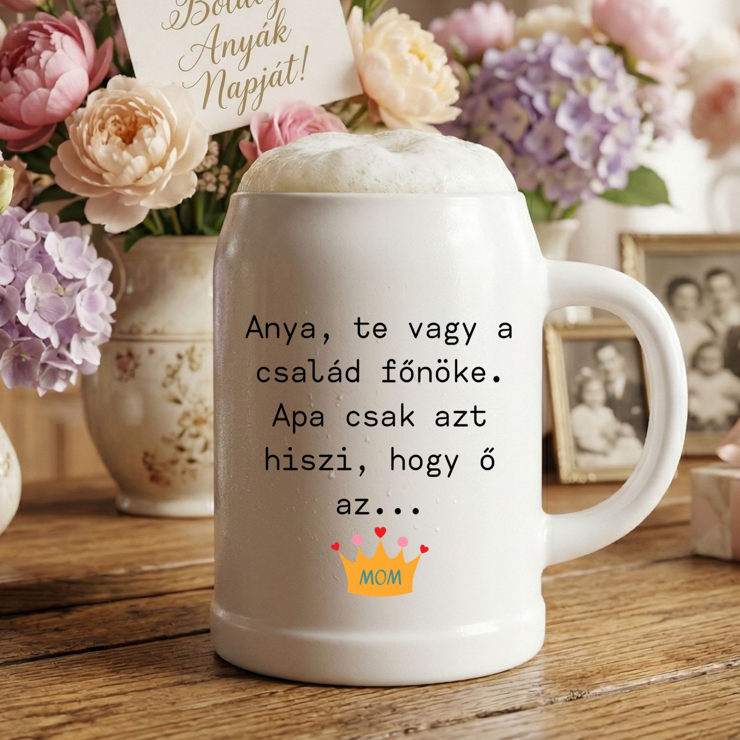 anyák napi ajándék korsó vicces felirattal család főnöke