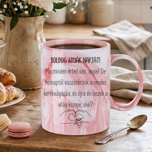 anyák napi ajándék márvány bögre rózsaszín mintával
